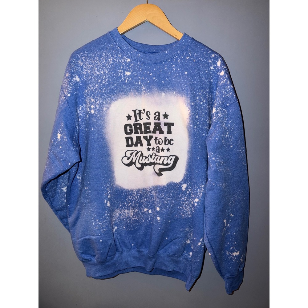 Port & Company Mustang Graphic Bleached Sweatshirt Blue XL Core Fleece Pullover